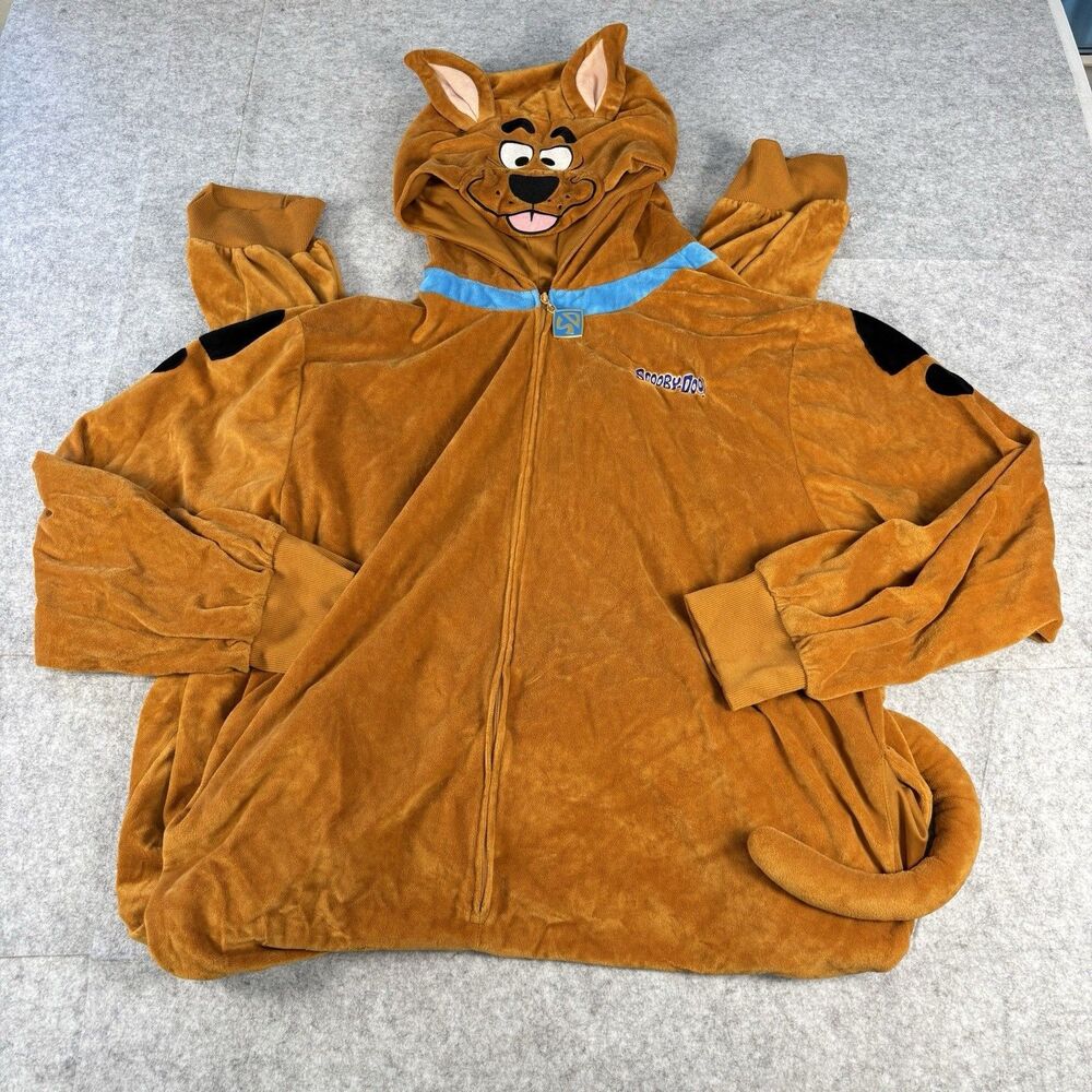 Spirit Halloween Scooby-Doo Adult Plush Jumpsuit Costume XXL 2X Hood Tail